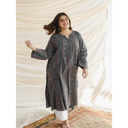 The Indian Ethnic Co. Blue Ajrakh Aline Cotton Kurta