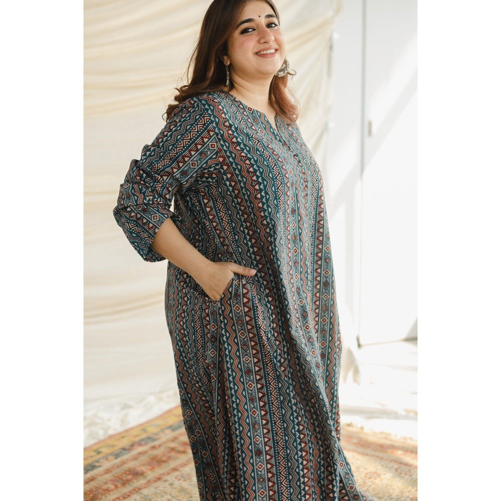 The Indian Ethnic Co. Blue Ajrakh Aline Cotton Kurta
