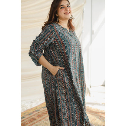The Indian Ethnic Co. Blue Ajrakh Aline Cotton Kurta