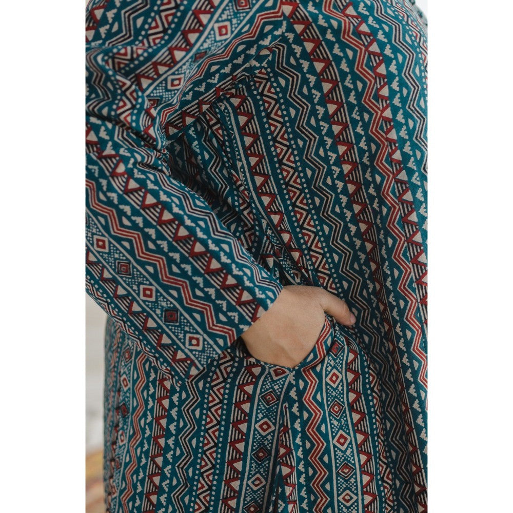 The Indian Ethnic Co. Blue Ajrakh Aline Cotton Kurta
