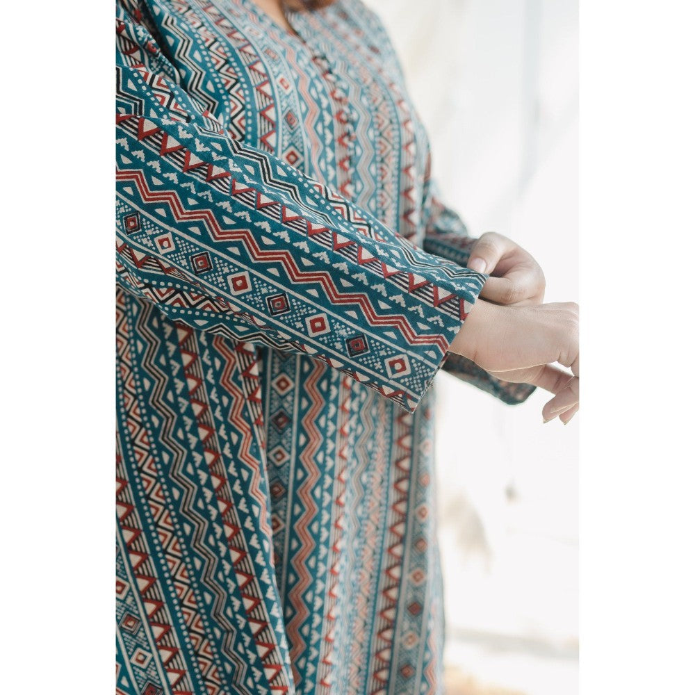 The Indian Ethnic Co. Blue Ajrakh Aline Cotton Kurta