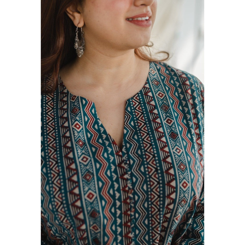 The Indian Ethnic Co. Blue Ajrakh Aline Cotton Kurta