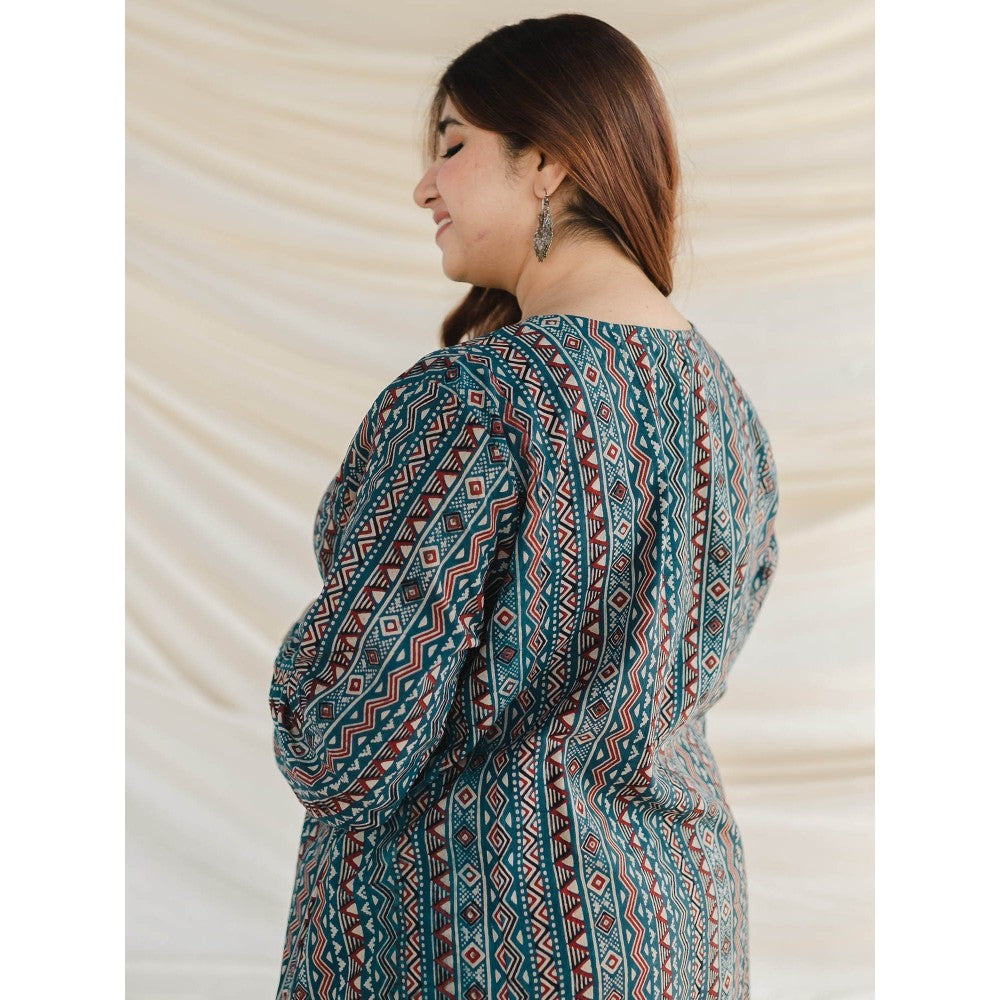 The Indian Ethnic Co. Blue Ajrakh Aline Cotton Kurta