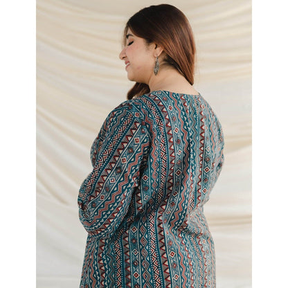 The Indian Ethnic Co. Blue Ajrakh Aline Cotton Kurta