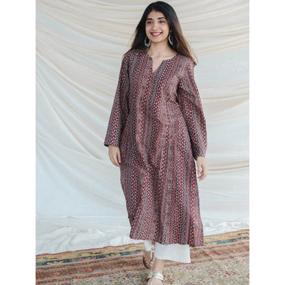 The Indian Ethnic Co. Brown Ajrakh Kali Cotton Kurta