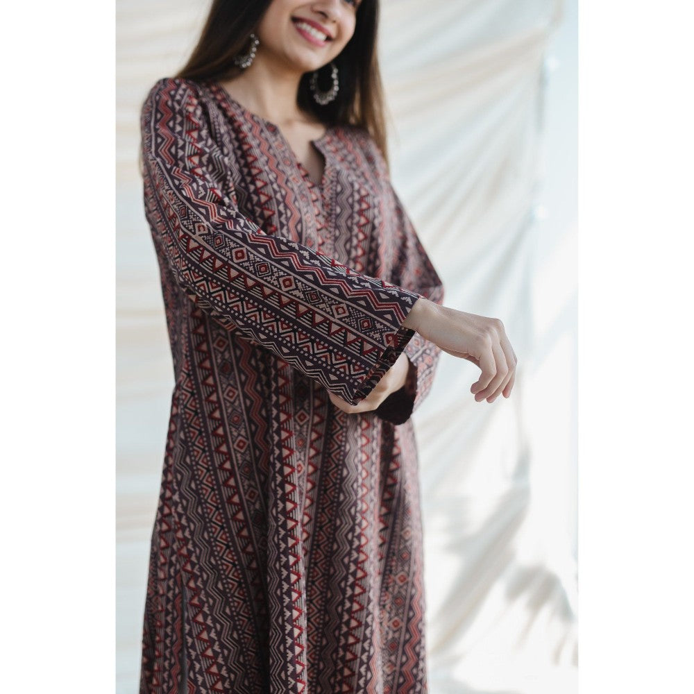 The Indian Ethnic Co. Brown Ajrakh Kali Cotton Kurta