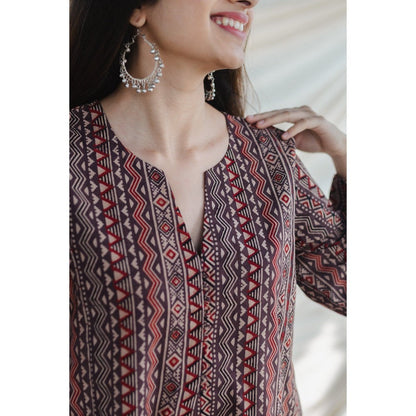 The Indian Ethnic Co. Brown Ajrakh Kali Cotton Kurta