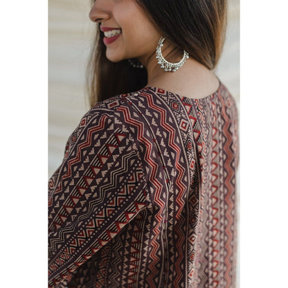 The Indian Ethnic Co. Brown Ajrakh Kali Cotton Kurta