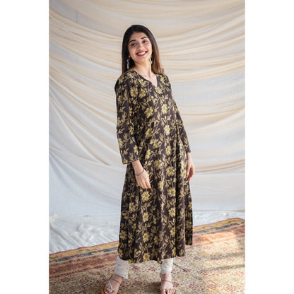 The Indian Ethnic Co. Olive Jahota Kali Cotton Kurta
