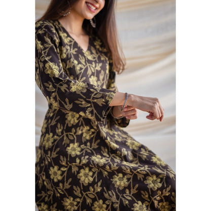 The Indian Ethnic Co. Olive Jahota Kali Cotton Kurta