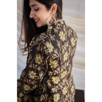 The Indian Ethnic Co. Olive Jahota Kali Cotton Kurta