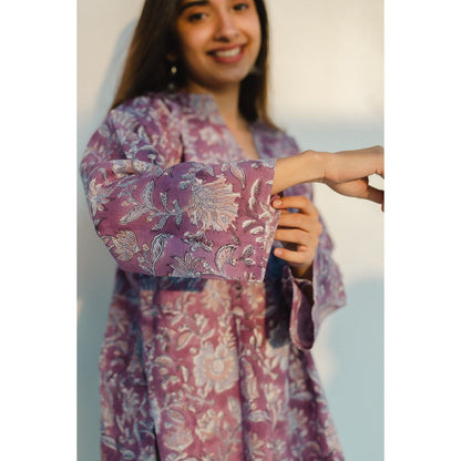 The Indian Ethnic Co. Sanganeri Purple Cotton Top