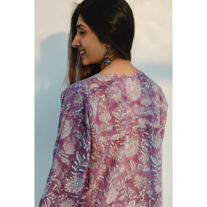 The Indian Ethnic Co. Sanganeri Purple Cotton Top