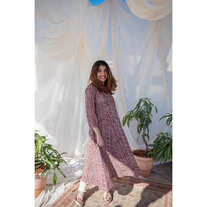 The Indian Ethnic Co. Kalamkari Red Kali Cotton Kurta