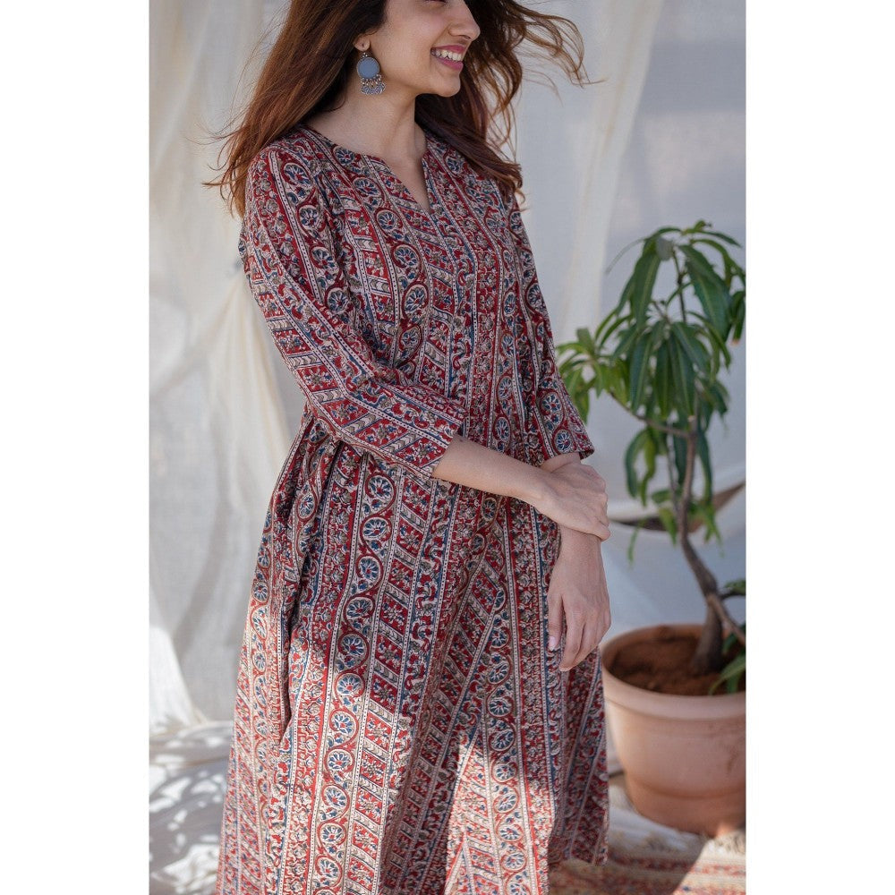 The Indian Ethnic Co. Kalamkari Red Kali Cotton Kurta