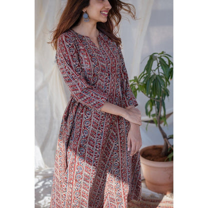 The Indian Ethnic Co. Kalamkari Red Kali Cotton Kurta