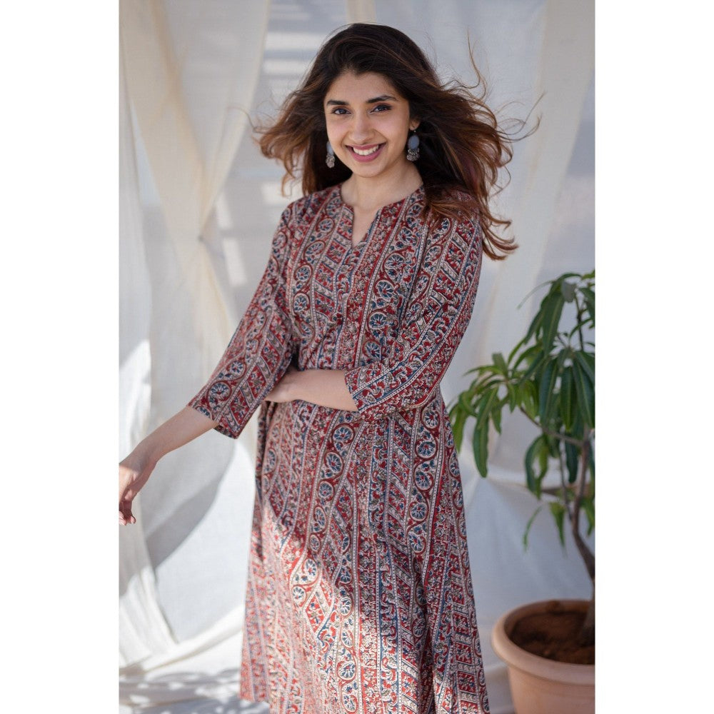 The Indian Ethnic Co. Kalamkari Red Kali Cotton Kurta