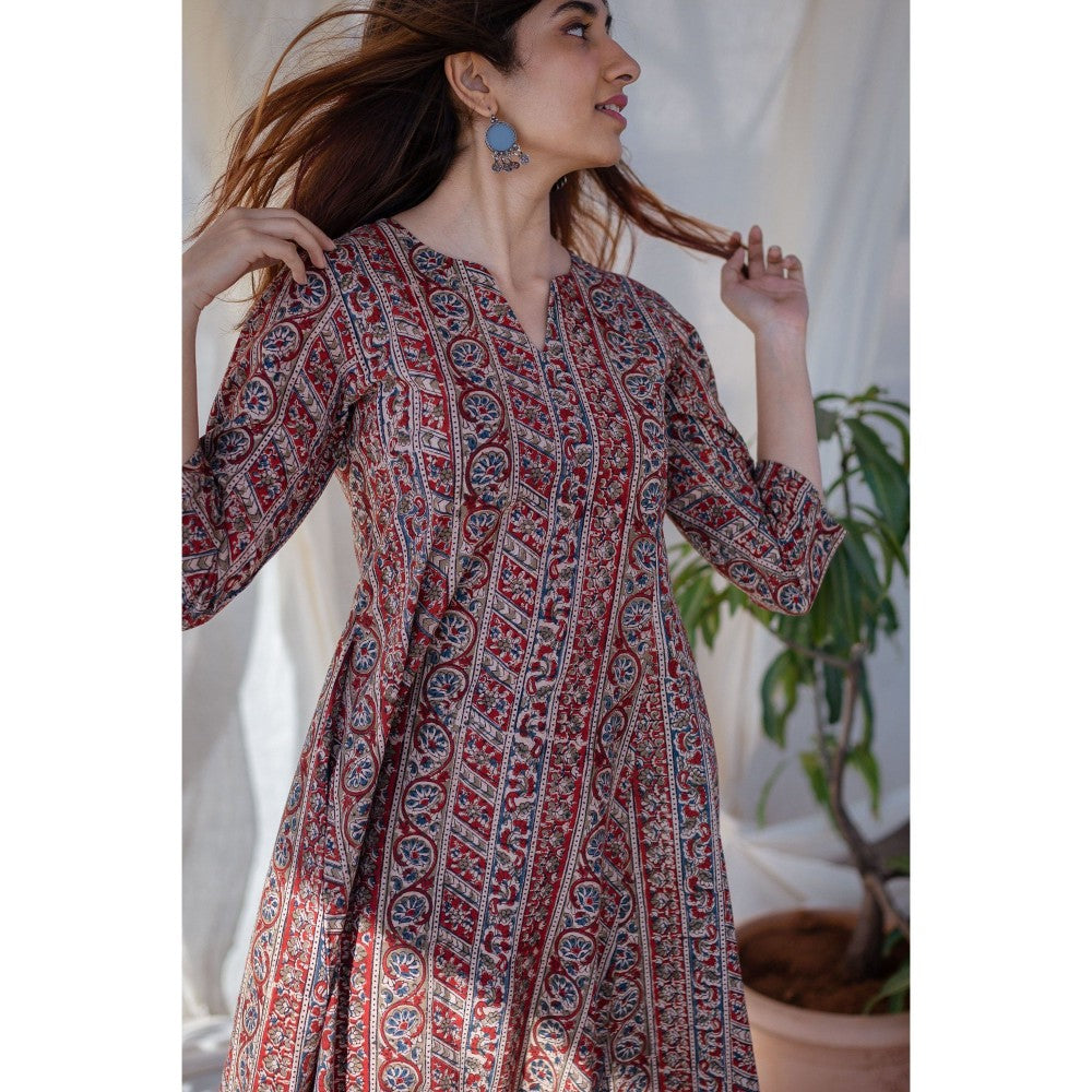 The Indian Ethnic Co. Kalamkari Red Kali Cotton Kurta