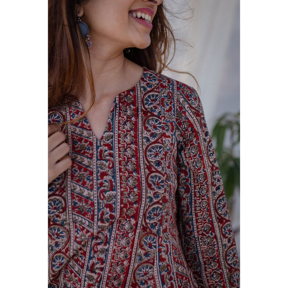 The Indian Ethnic Co. Kalamkari Red Kali Cotton Kurta