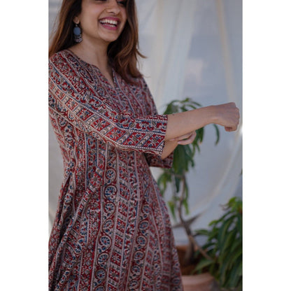 The Indian Ethnic Co. Kalamkari Red Kali Cotton Kurta