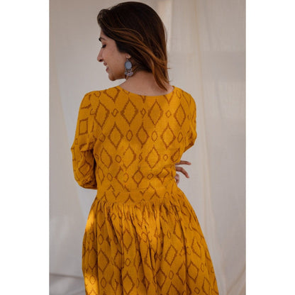The Indian Ethnic Co. Yellow Wrap Around Slub Cotton Dress