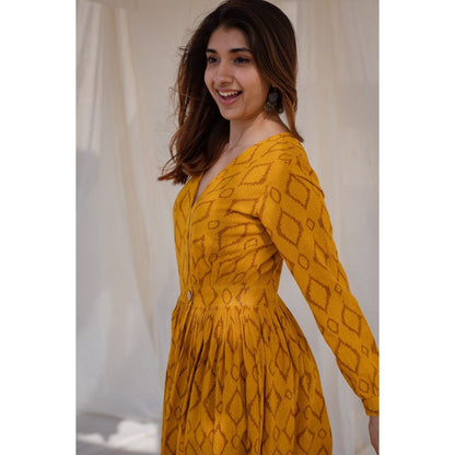 The Indian Ethnic Co. Yellow Wrap Around Slub Cotton Dress