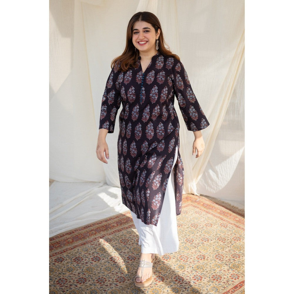 The Indian Ethnic Co. Black Ajrakh Straight Cotton Kurta