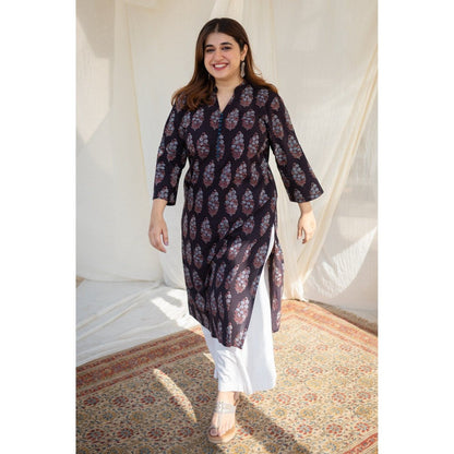 The Indian Ethnic Co. Black Ajrakh Straight Cotton Kurta
