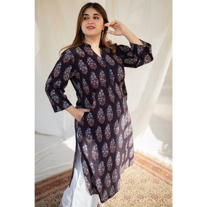 The Indian Ethnic Co. Black Ajrakh Straight Cotton Kurta