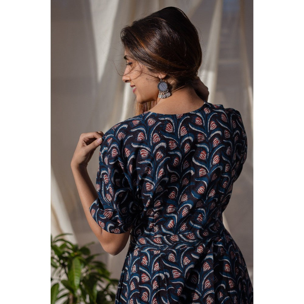 The Indian Ethnic Co. Blue Jahota Cotton Dress