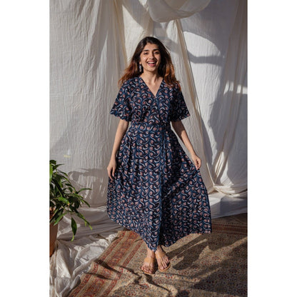 The Indian Ethnic Co. Blue Jahota Cotton Dress