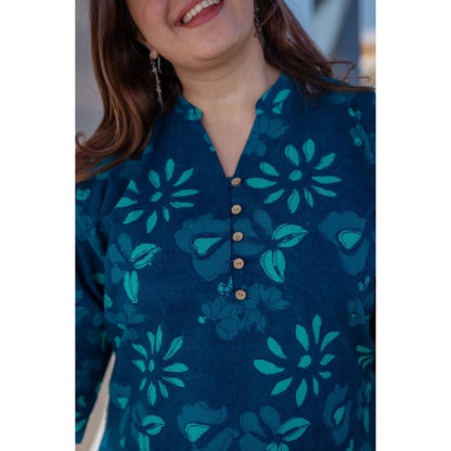 The Indian Ethnic Co. Indigo Dabu Cotton Short Top
