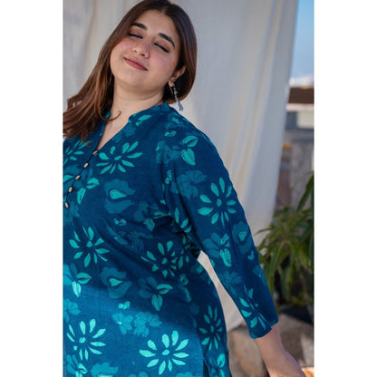 The Indian Ethnic Co. Indigo Dabu Cotton Short Top
