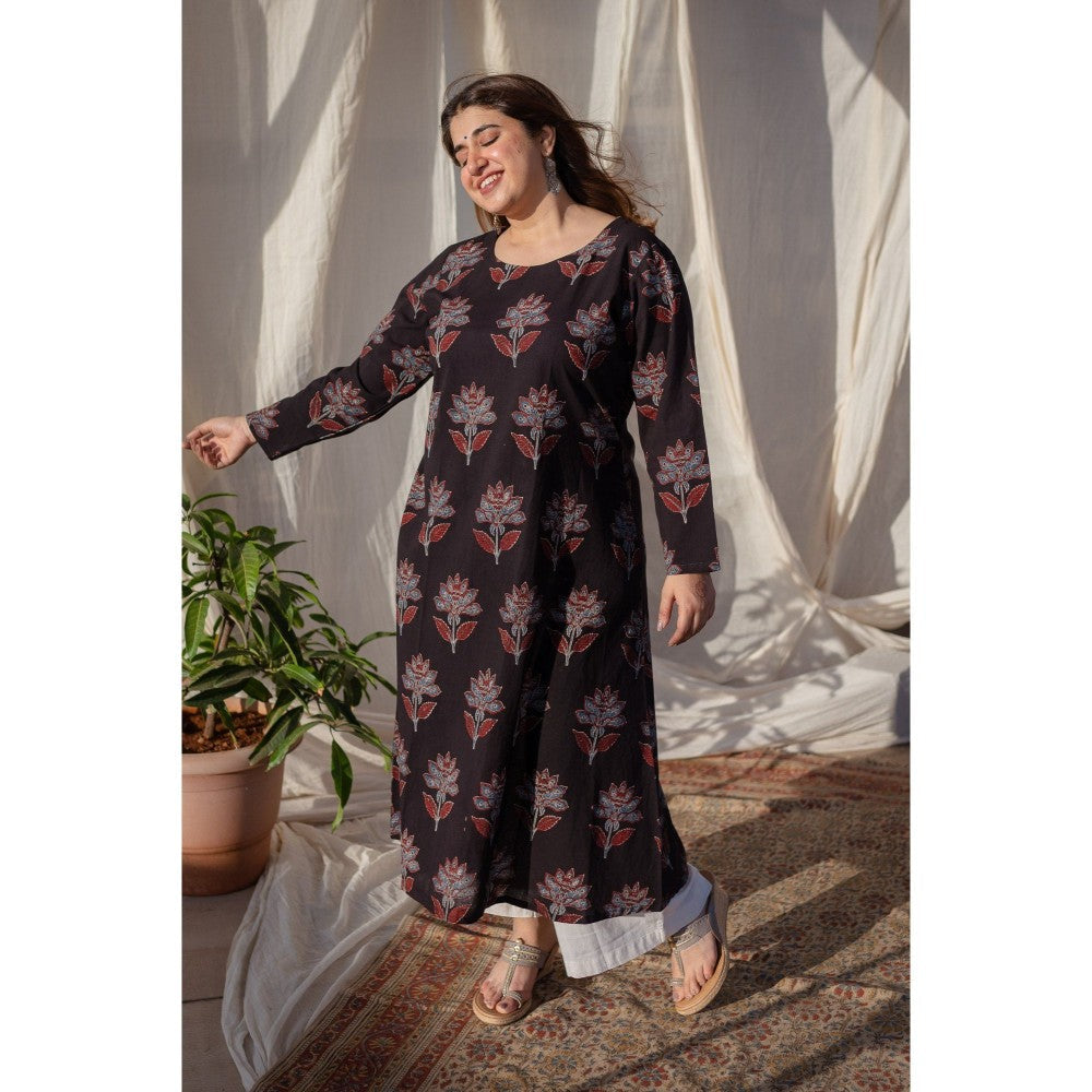 The Indian Ethnic Co. Black Ajrakh A Line Cotton Kurta