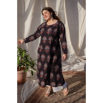 The Indian Ethnic Co. Black Ajrakh A Line Cotton Kurta