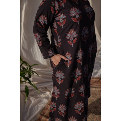 The Indian Ethnic Co. Black Ajrakh A Line Cotton Kurta
