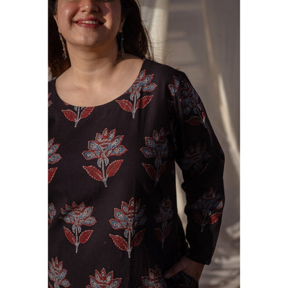 The Indian Ethnic Co. Black Ajrakh A Line Cotton Kurta