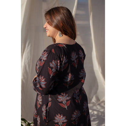 The Indian Ethnic Co. Black Ajrakh A Line Cotton Kurta