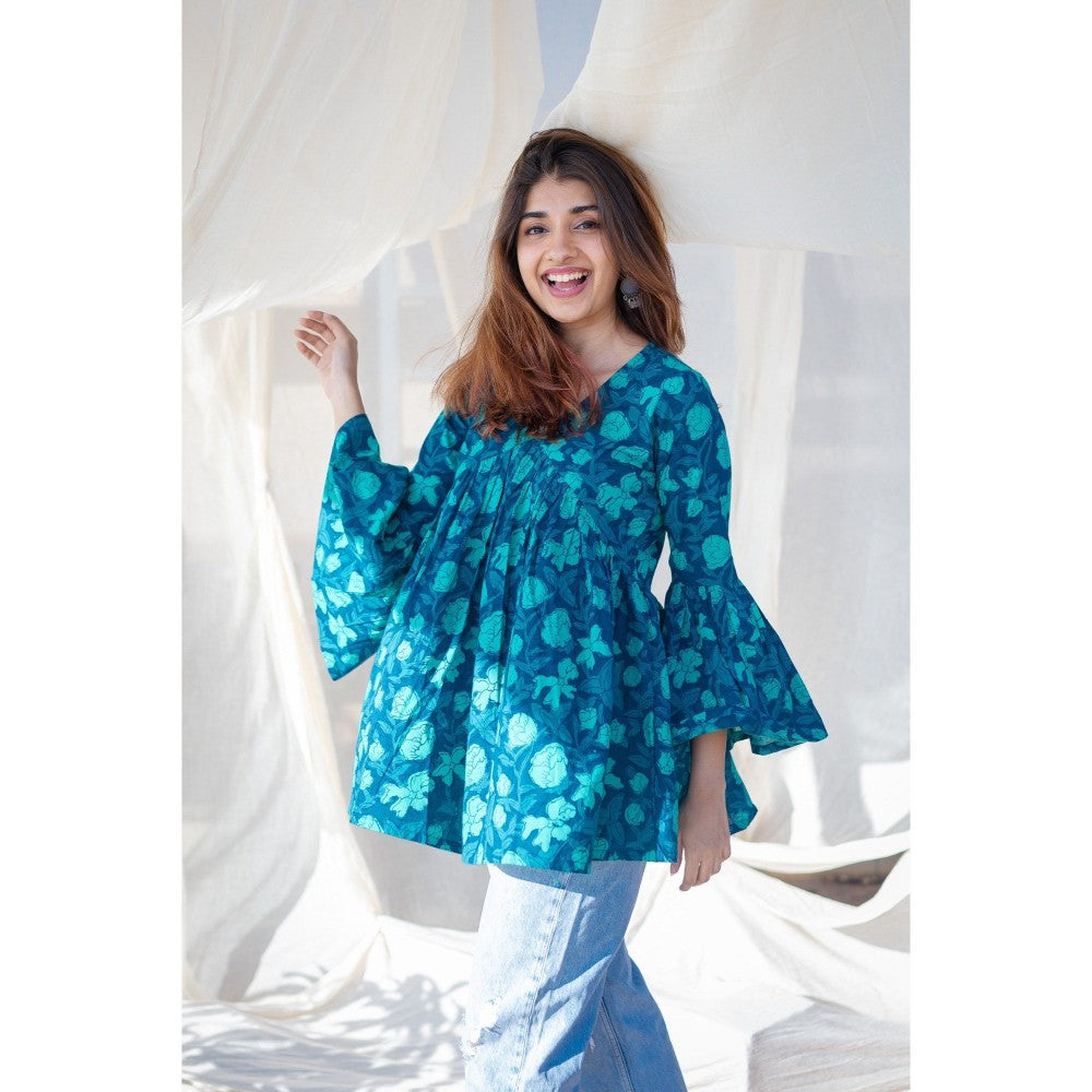 The Indian Ethnic Co. Indigo Dabu Cotton Short Top