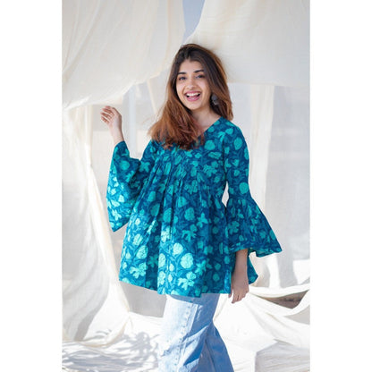 The Indian Ethnic Co. Indigo Dabu Cotton Short Top