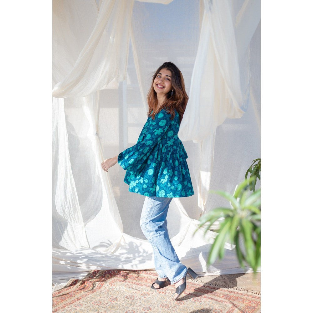 The Indian Ethnic Co. Indigo Dabu Cotton Short Top