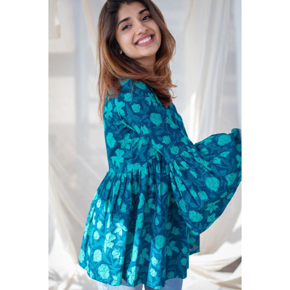 The Indian Ethnic Co. Indigo Dabu Cotton Short Top