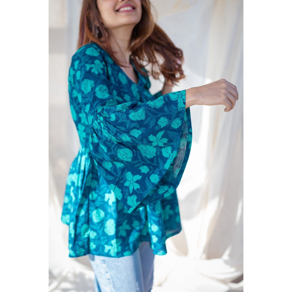 The Indian Ethnic Co. Indigo Dabu Cotton Short Top