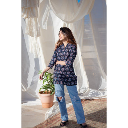 The Indian Ethnic Co. Indigo Jahota Cotton Short Top