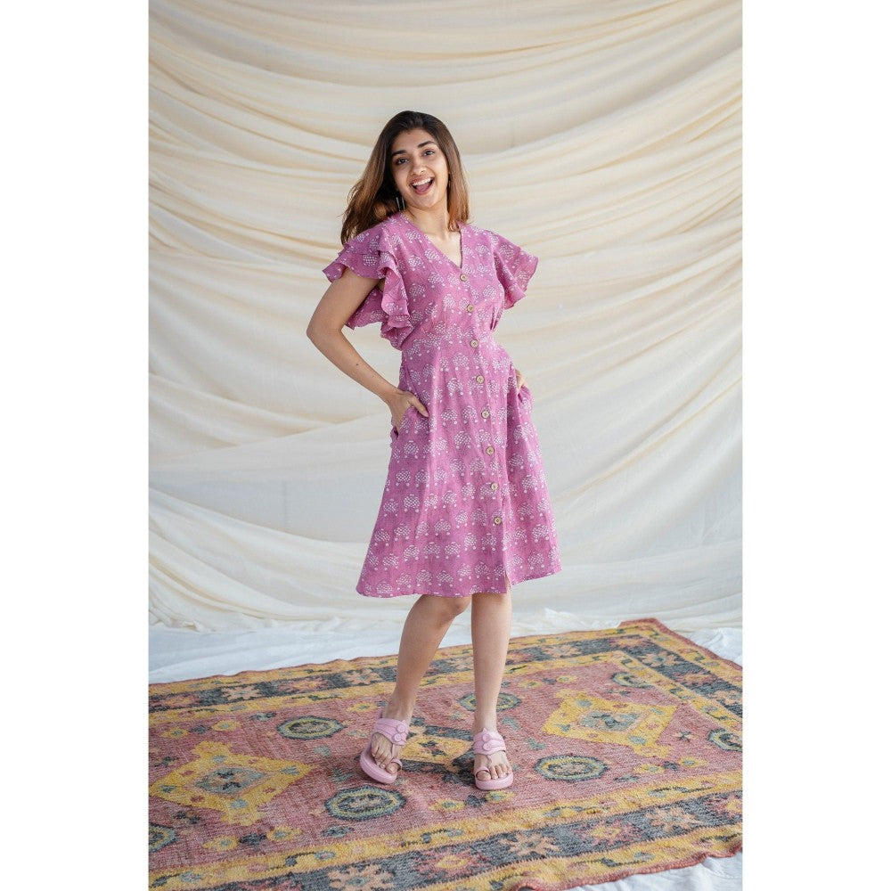 The Indian Ethnic Co. Pink Slub Cotton Cut-Out Dress