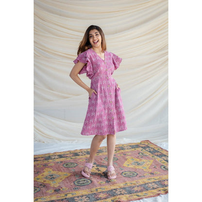 The Indian Ethnic Co. Pink Slub Cotton Cut-Out Dress