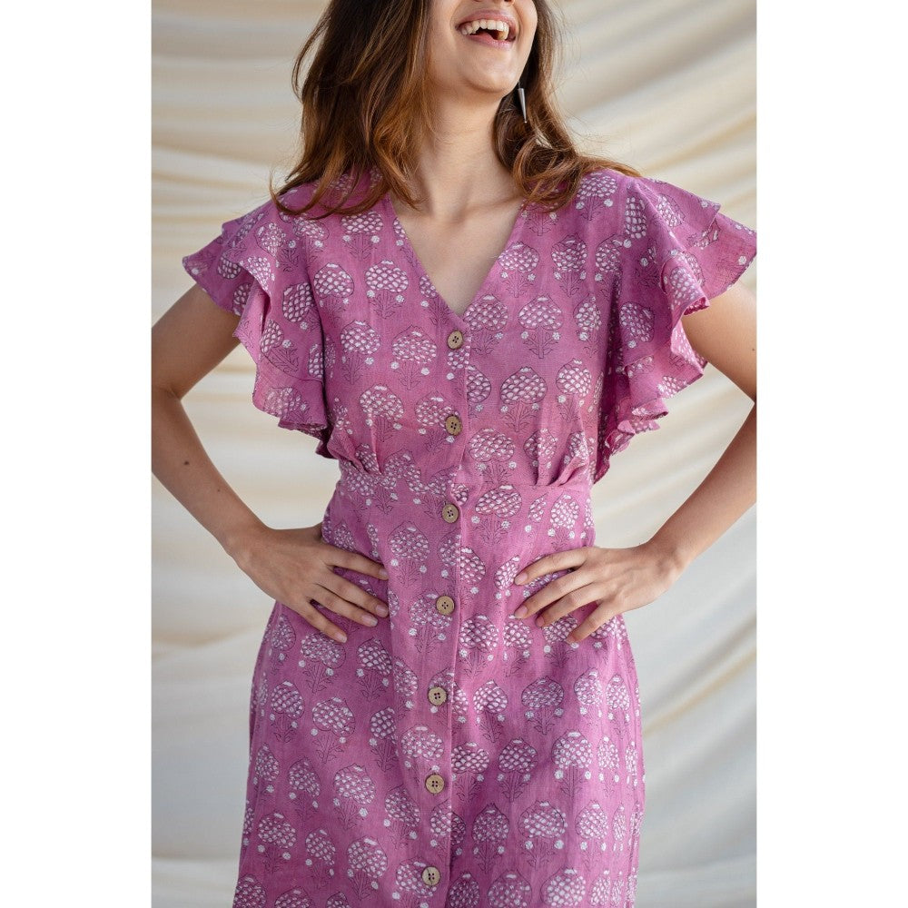 The Indian Ethnic Co. Pink Slub Cotton Cut-Out Dress