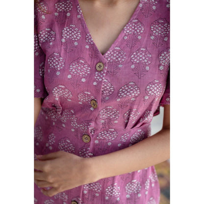 The Indian Ethnic Co. Pink Slub Cotton Cut-Out Dress