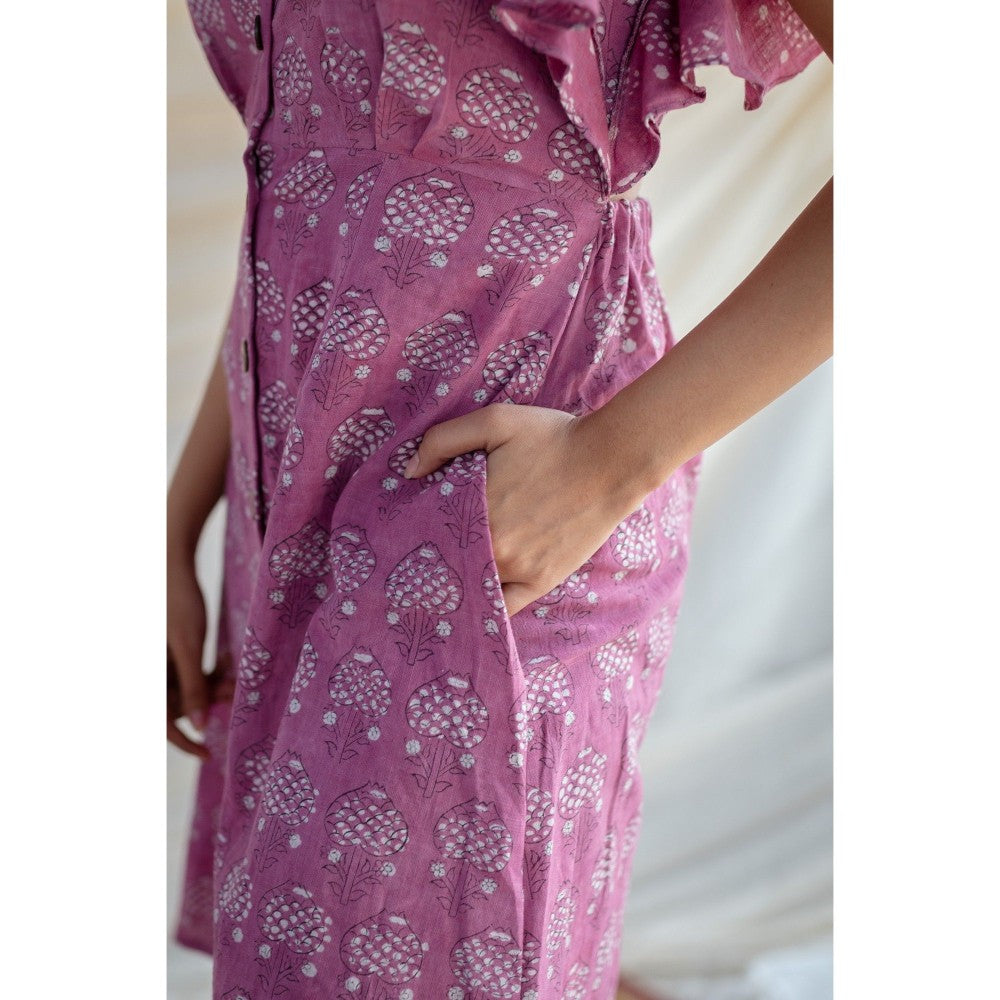 The Indian Ethnic Co. Pink Slub Cotton Cut-Out Dress