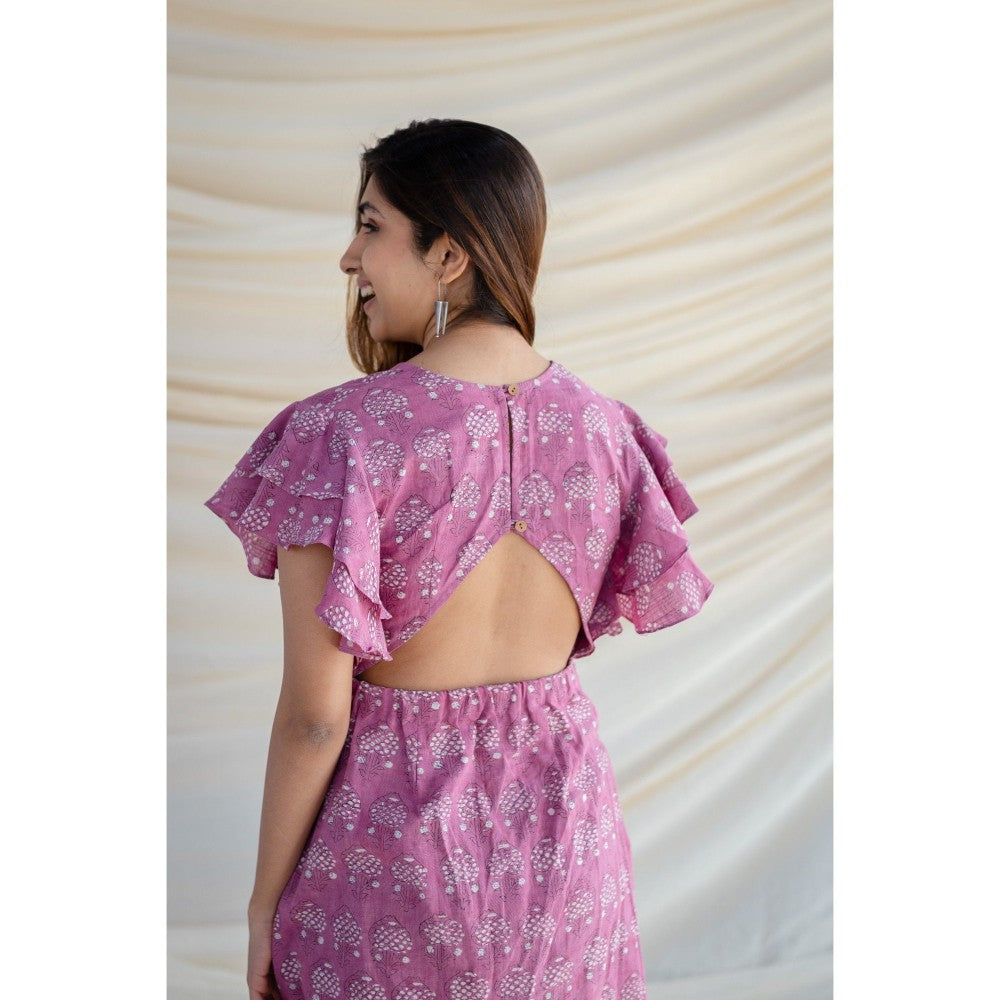 The Indian Ethnic Co. Pink Slub Cotton Cut-Out Dress